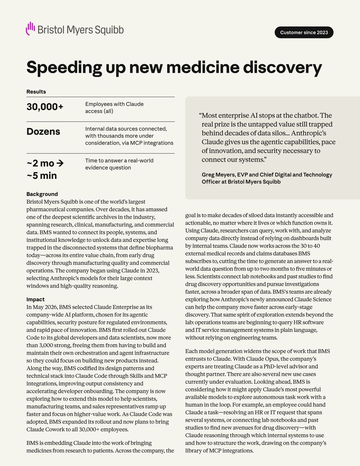 S-1 の顧客事例ページ: Bristol Myers Squibb